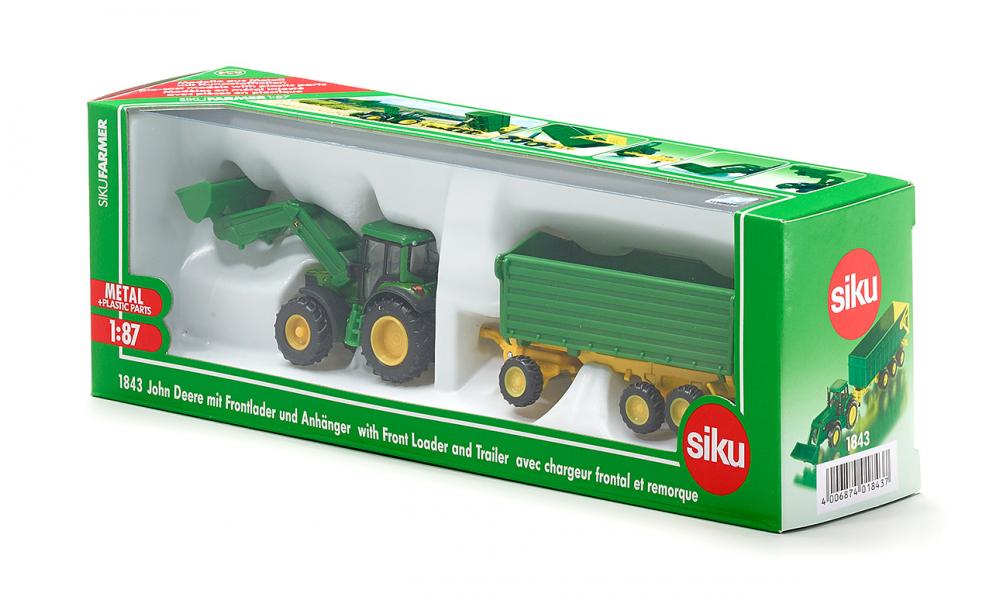 Siku John Deere with front loader and trailer 1:87