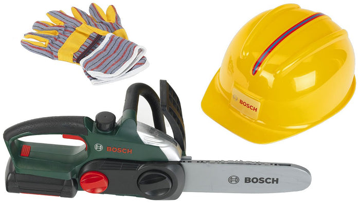Klein Bosch Helmet, Work Gloves & Chain Saw with sound