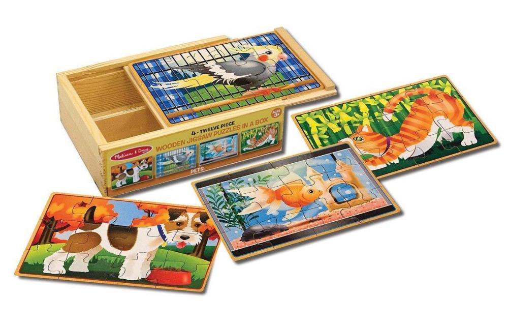 Melissa & Doug Pets 4-in-1 Wooden Jigsaw Puzzles in a Storage Box