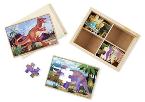 Melissa & Doug Dinosaurs 4-in-1 Wooden Jigsaw Puzzles in a Storage Box