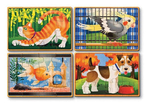 Melissa & Doug Pets 4-in-1 Wooden Jigsaw Puzzles in a Storage Box