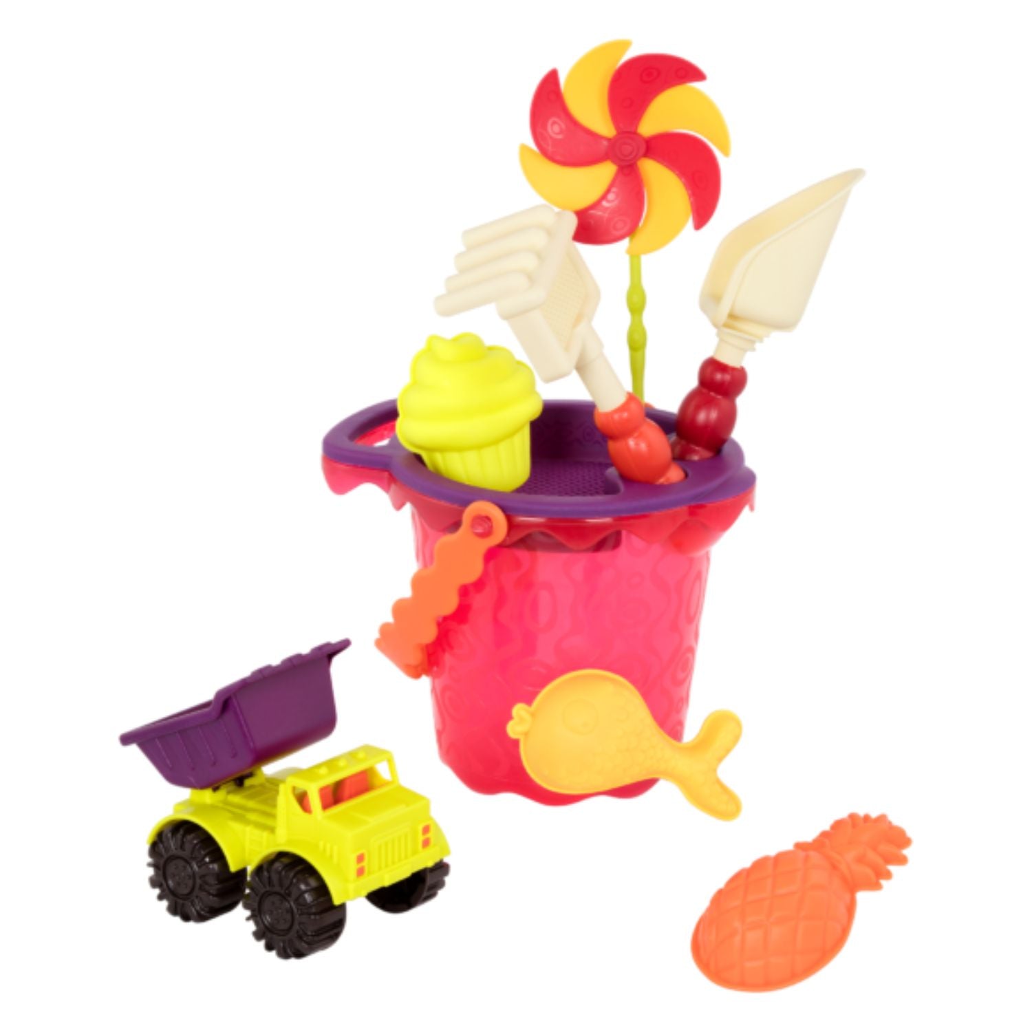 B. toys Colossal Cruiser & Sand Ahoy! - 20" Truck and Medium Bucket - Tomato