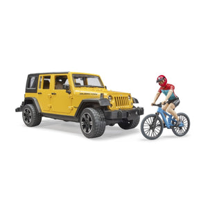 Bruder Jeep Wrangler Rubicon with Mountain Bike & Cyclist