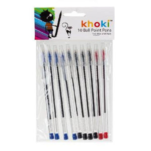 Khoki - 10 Ball Point Pens - Blue Black & Red Ink