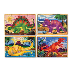 Melissa & Doug Dinosaurs 4-in-1 Wooden Jigsaw Puzzles in a Storage Box
