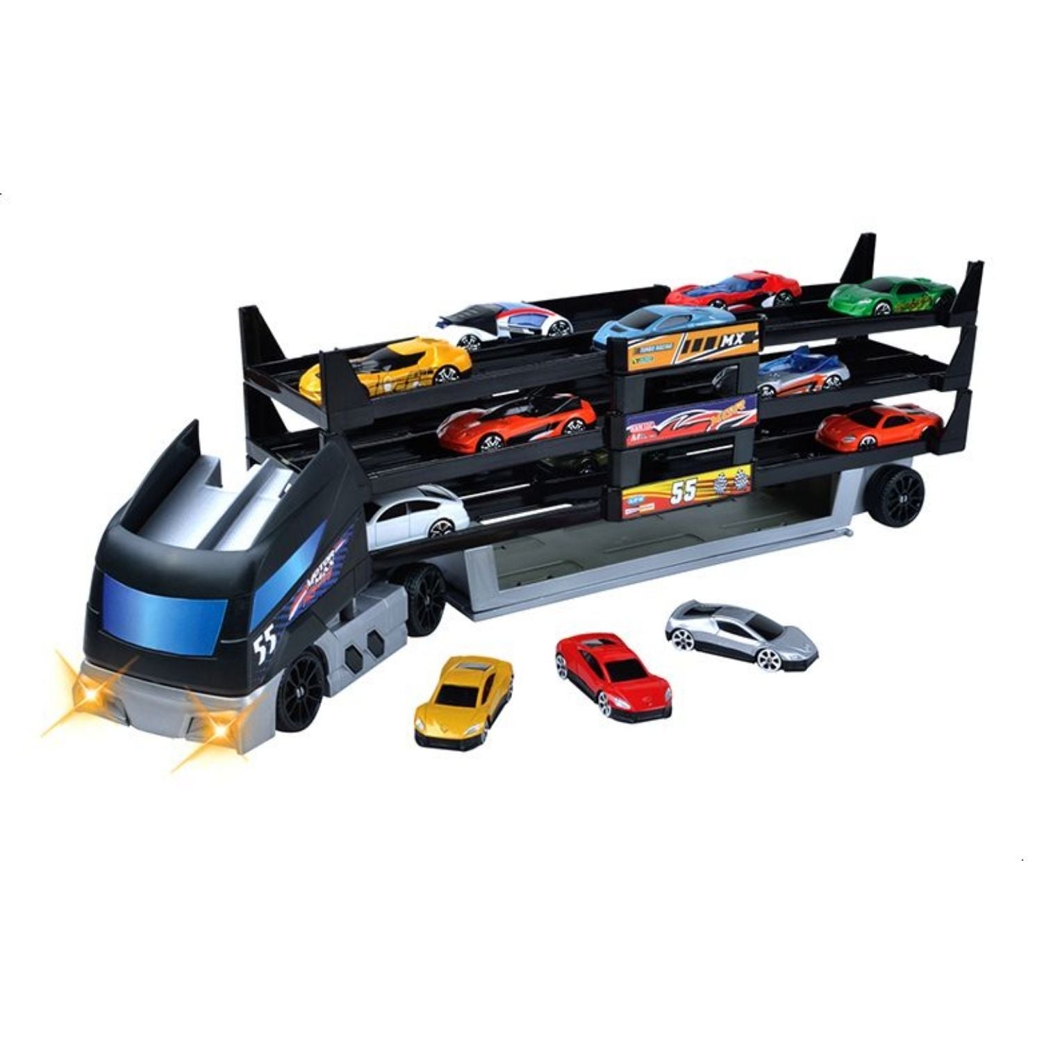 Motormax 48cm Light & Sound Hauler Truck W/6pc 7.5cm Cars