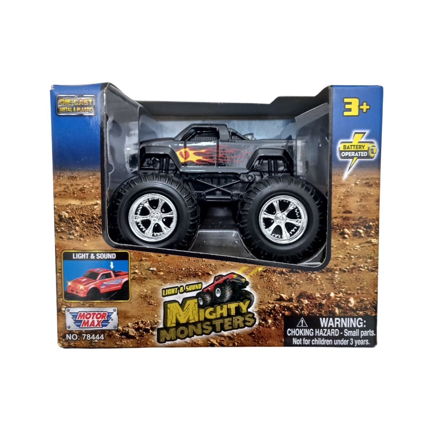 Motormax Mighty Monsters 3" Light & Sound Mighty Monster - Black with Flames