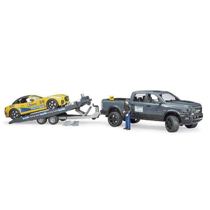 Bruder RAM 2500 Power Wagon with Bruder Roadster, figure and trailer