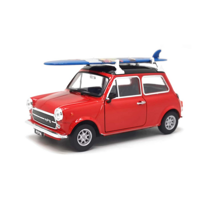Welly Mini Cooper 1300 With Surf Board Red 1:24 Scale